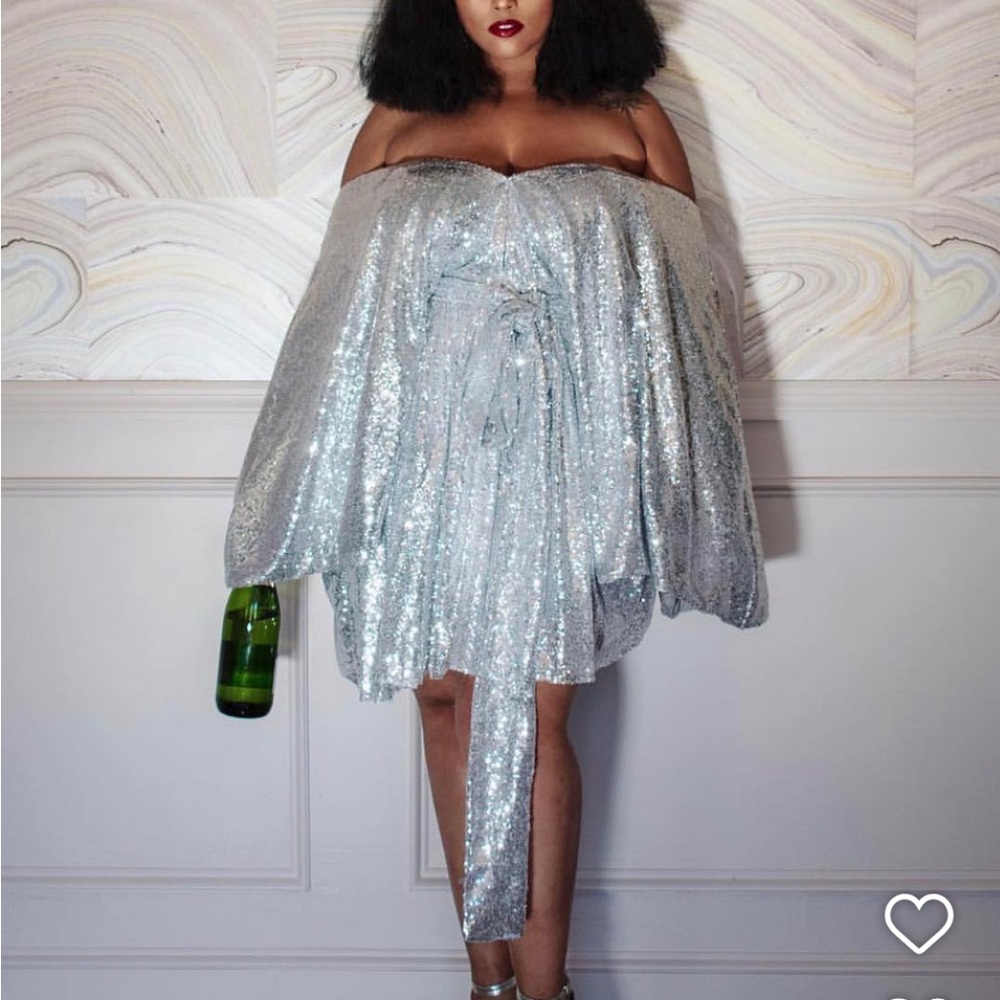 Zelie for She Silver Mini Dress with Bell Sleeves